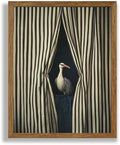 AVECCO Vintage Striped Curtain Moody Crane Wall Art Canvas Framed 8x10 in by Unknown