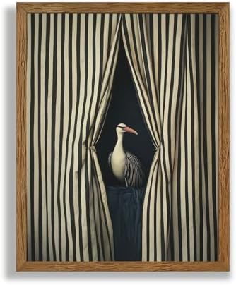 AVECCO Vintage Striped Curtain Moody Crane Wall Art Canvas Framed 8x10 in by Unknown