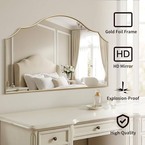 Besdomus Gold Scalloped Wall Mirror: 54"x34" Oversized Wooden Arched Mirror - Image 2