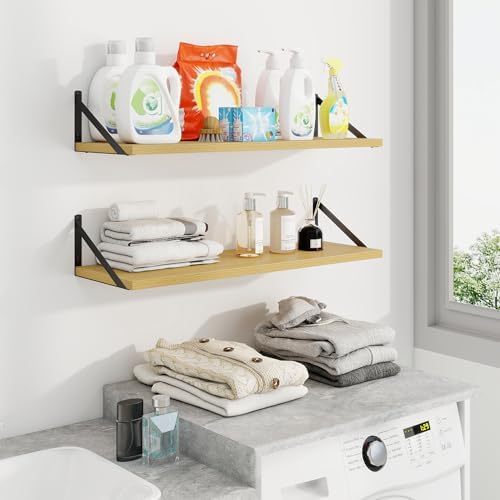 Axeman 30 Inch Floating Shelves, 10 Inch Deep Oak Wall Shelves Set of 2 - Image 2