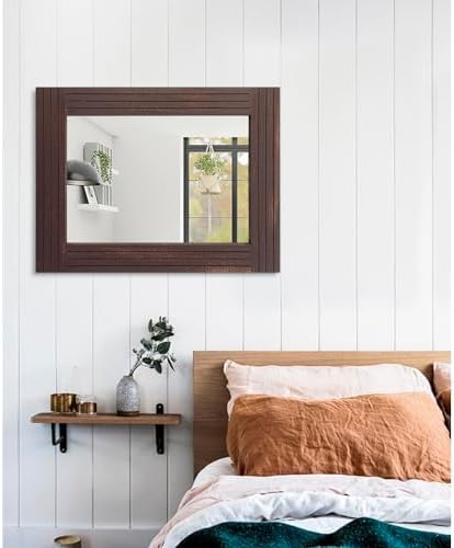 Wall Mirror Rustic Wooden Frame Rectangle Vintage Hanging Mirrors - Image 5