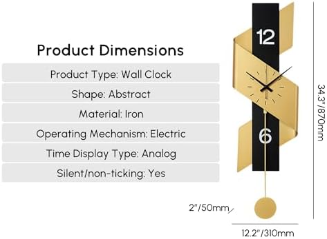Large Modern Wall Clock with Pendulum, Silent Battery Operated Statement Clock - Image 4