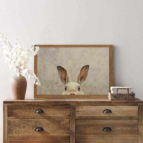 AVECCO Vintage Easter Rabbit Portrait Wall Art Canvas Framed 16x24 inch - Image 4