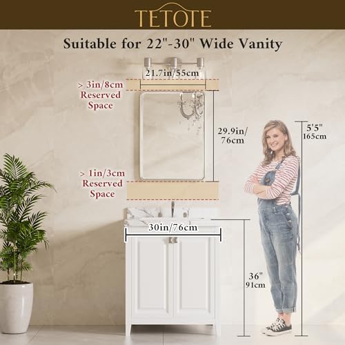 TETOTE Brushed Gold Mirror for Bathroom 22 x 30 Beveled Edge Tempered Glass - Image 2