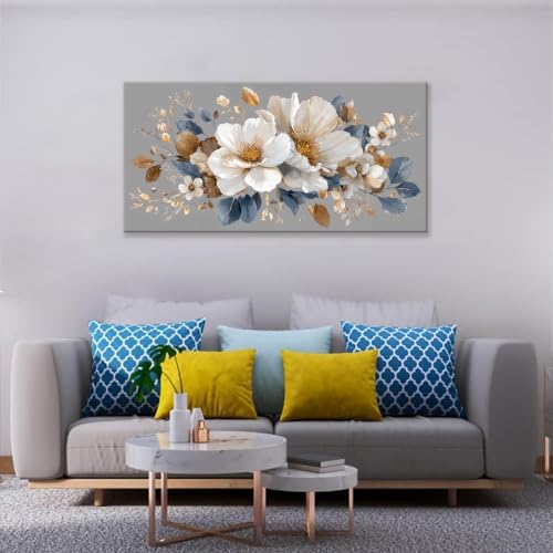 Neutral Gray White Floral Canvas Wall Art Decor - Image 6