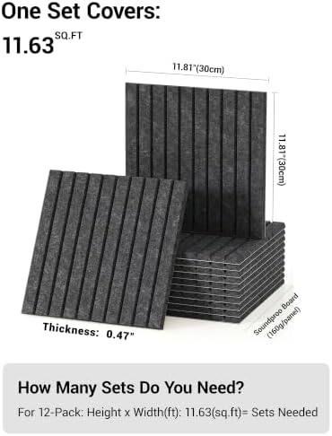 12 Pack Self-Adhesive Acoustic Wall Panels-Sesame Black - Image 2