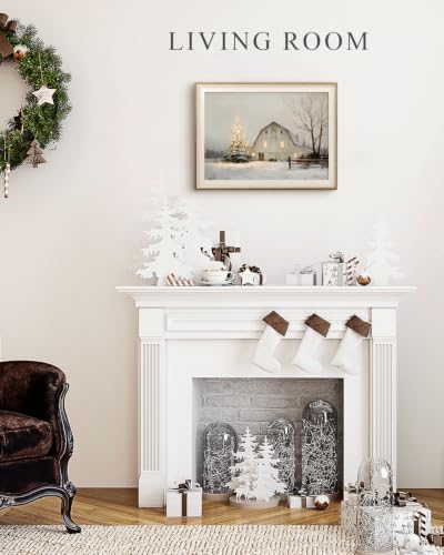 VIYYIEA Christmas Tree Farmhouse Barn Framed Canvas Wall Art, 12×16 Inch - Image 2