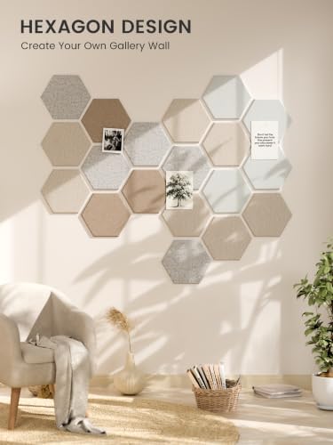 Fluxynara 12-Pack Hexagon Felt Bulletin Board Tiles, Stone Beige - Image 7