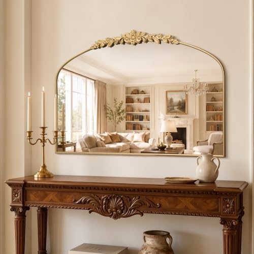 Besdomus Large Gold Arched Mirror: 48"x33" French Baroque Wall Mirror by Besdomus