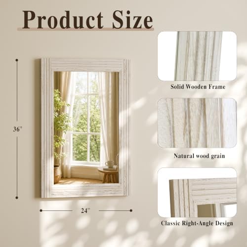 Rectangular Wall Mirror 36" x 24", Solid Wood Frame Bathroom Mirror - Image 4