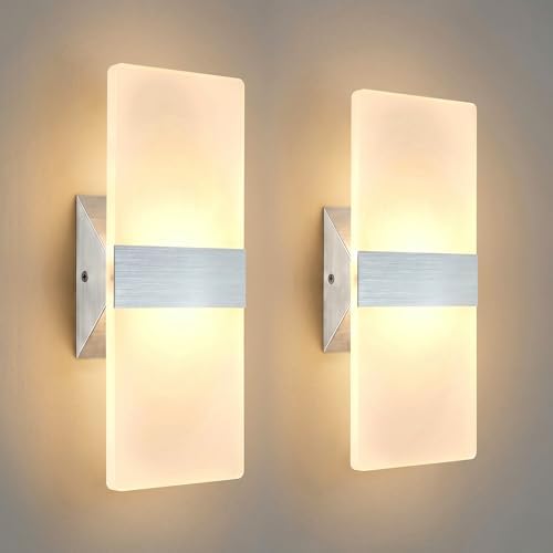 12W Modern LED Wall Sconces 2-Pack, 3000K Warm Light by Unknown