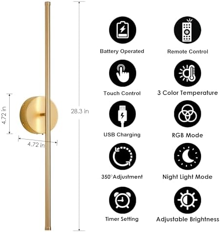 KARTOOSH Battery Operated Wall Sconces Set of Two Wireless Wall Lights - Image 5