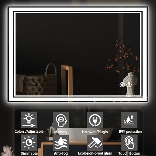 COLMERD 48 x 28'' LED Mirror for Bathroom, Anti-Fogging, 3 Colors dimmable - Image 2