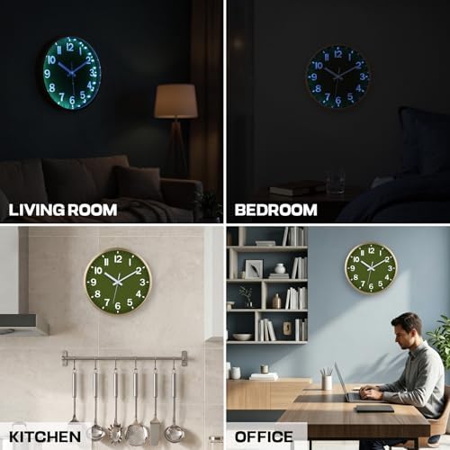 JoFomp Green Wall Clocks Battery Operated Night Glow, 8 Inch Sound Control Glow - Image 6