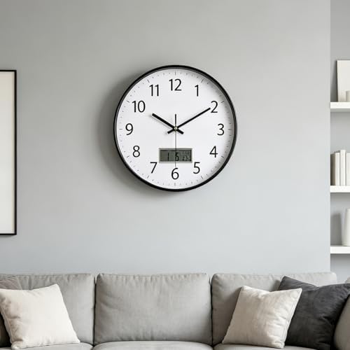 SIN&MI Wall Clock 12 Inch LCD Display Number Frame Glass Cover Non-Ticking - Image 7