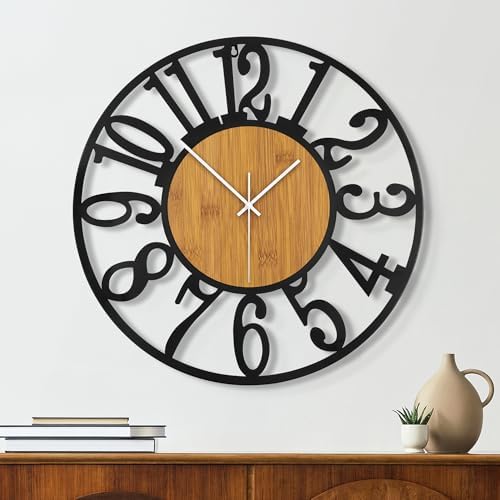 Maxstar Round Wall Clock for Living Room Decor Battery Operated Non Ticking by Maxstar