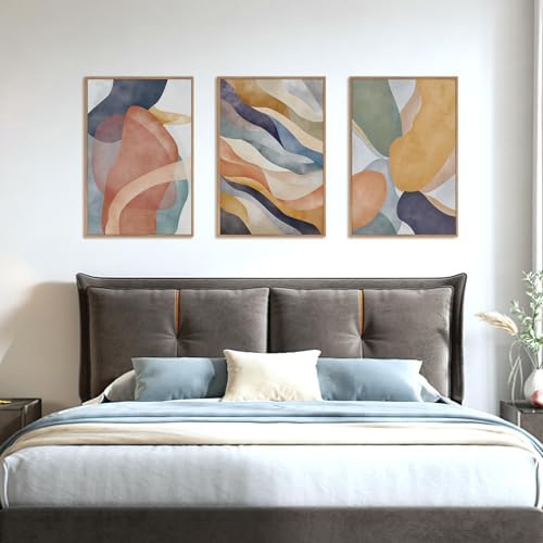 LHIUEM Large Abstract Neutral Framed Canvas Wall Art Set, Colorful Watercolor - Image 5