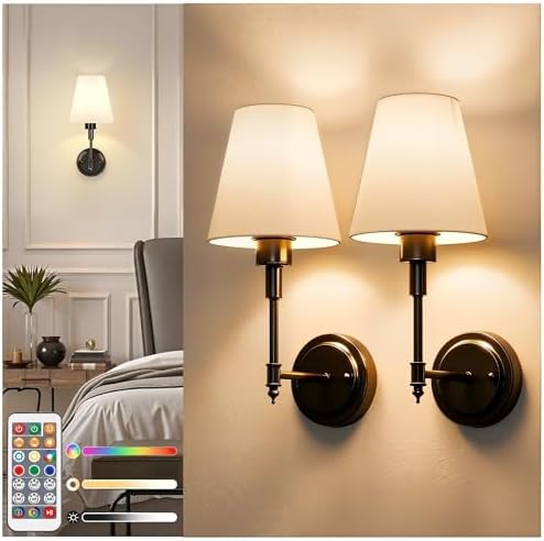Battery Operated Wall Sconce: Set of 2 Wireless Wall Light 12000mAh by DORESshop