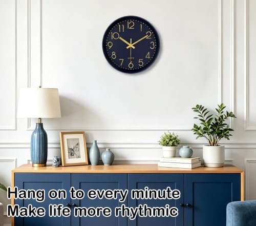 14Inch Navy Blue Silent Wall Clock Battery Operated Clocks - Image 2