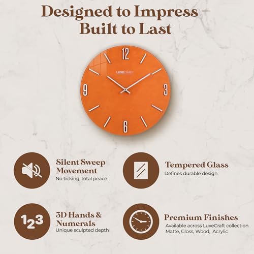 16 Inch Silent Non-Ticking Modern 3D Wall Clock Terracotta Clay, Glass Face - Image 3