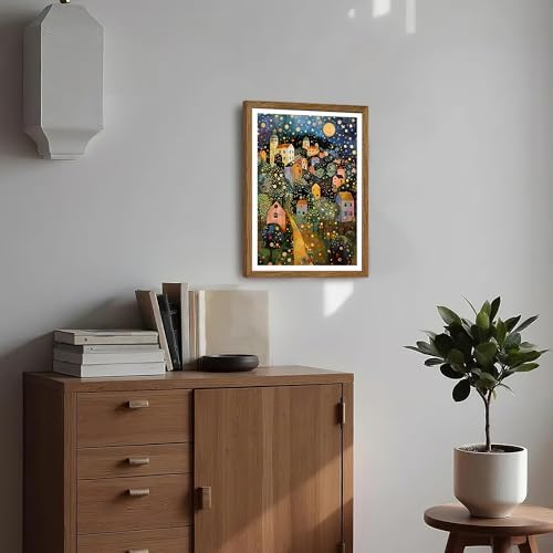 AVECCO Gustav Klimt Style Village Night Wall Art Framed Canvas 12x16 Inch - Image 3