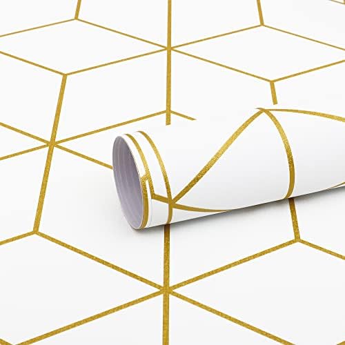 Safiyya 393"x17.3" Peel and Stick Wallpaper Gold and White Contact Paper - Image 2
