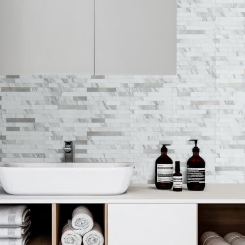 DICOFUN 20 Sheets White Peel and Stick Backsplash Tile, Faux Stone PVC Mixed - Image 4