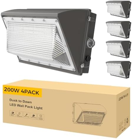 AIKVSXER 200W LED Wall Pack Light, 32000LM 6000K Dusk to Dawn Lights 4 Pack by AIKVSXER