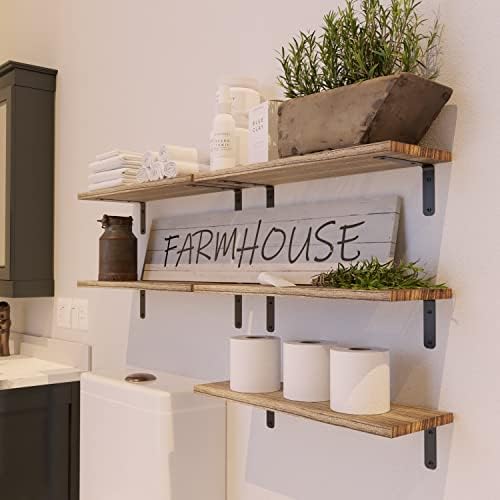 RICHER HOUSE Rustic Wood Floating Shelves Set of 5, Wall Mounted Shelf 16in - Image 2