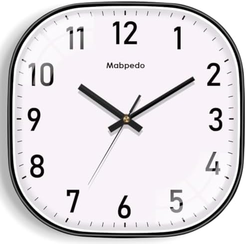10 Inch Wall Clock, Silent Non Ticking Wall Clocks Battery Operated, Square by MABPEDO