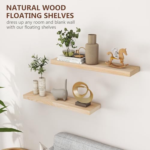 fuqing 30 Inch Floating Shelves 6.7'' Deep Natural Wood Shelves Set of 2 - Image 6