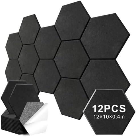 12 Pack Hexagon Acoustic Panels, Self-Adhesive Sound Deadening Panels, Sound by Junwisun