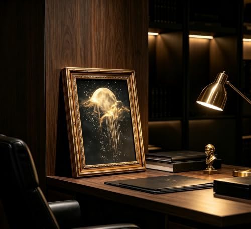 Vintage Gold Framed Moon Cloud Wall Art, Dark Academia Sky Canvas Print - Image 4