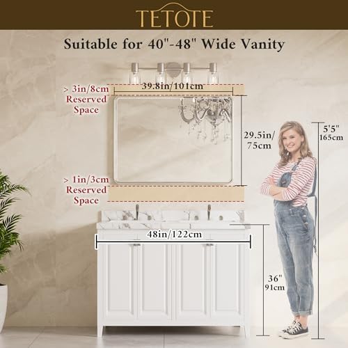 TETOTE Black Mirrors for Wall 40 x 30 Beveled Edge Tempered Glass, Rounded - Image 2