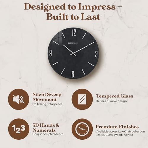 16 Inch Silent Non-Ticking Modern 3D Wall Clock Charcoal Grove, Glass Face - Image 3