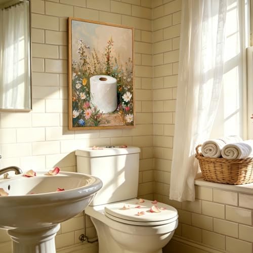 AtterrirArt Framed Bathroom Funny Wall Art Vintage Toilet Paper Floral Print - Image 2