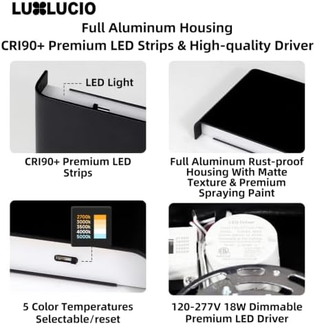 15.4" Hardwired Black Rectangular Indoor Up Down LED Vanity Light - Image 3