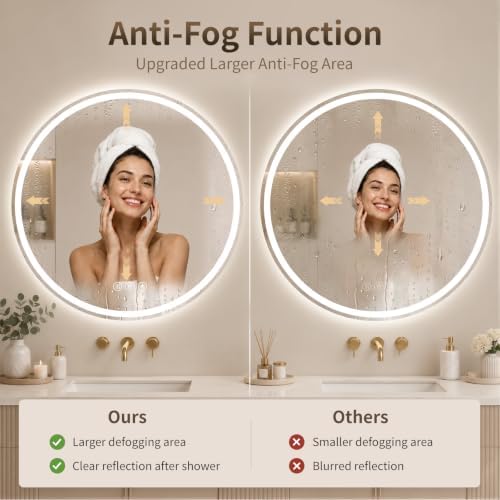 BEAUTYPEAK 24 Inch Round LED Bathroom Mirror - Image 5