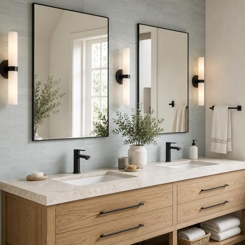 2-Pack 24"x36" Matte Black Framed Bathroom Vanity Wall Mirrors - Image 2