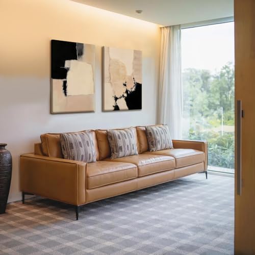 RUURUU 2Pcs Framed Black and Brown Abstract Canvas Wall Art Neutral Mid-Century - Image 4