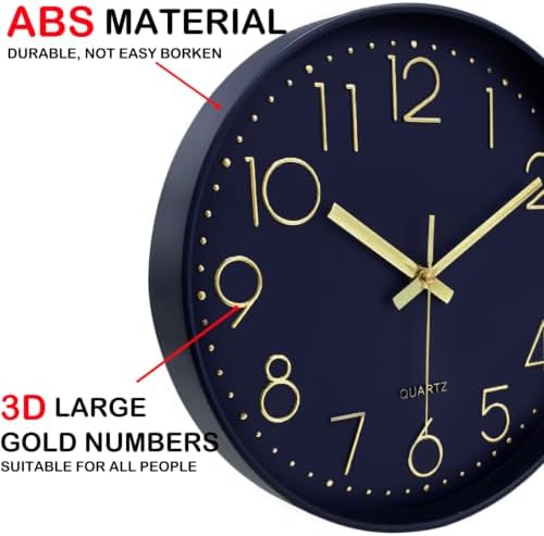 14Inch Navy Blue Silent Wall Clock Battery Operated Clocks - Image 7