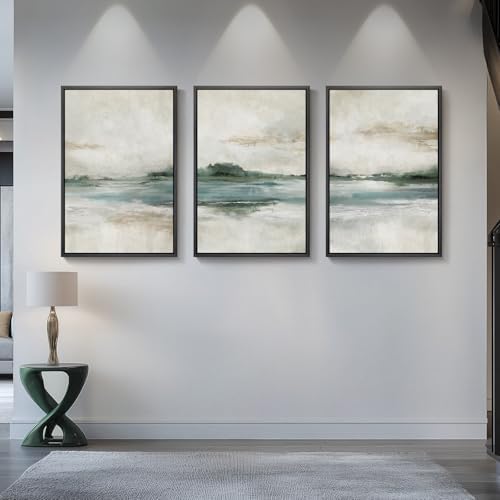 Large Framed Blue Green Abstract Landscape Wall Art, 3 Piece Set, 20x30 In - Image 5