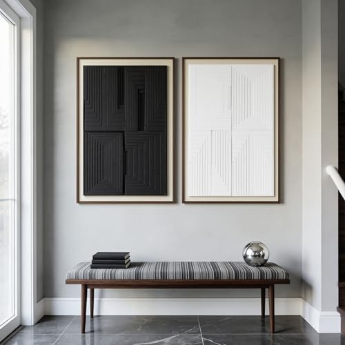 Thalasse Modern Abstract Wall Art Large Framed 3D Black White 24x36 In - Image 6
