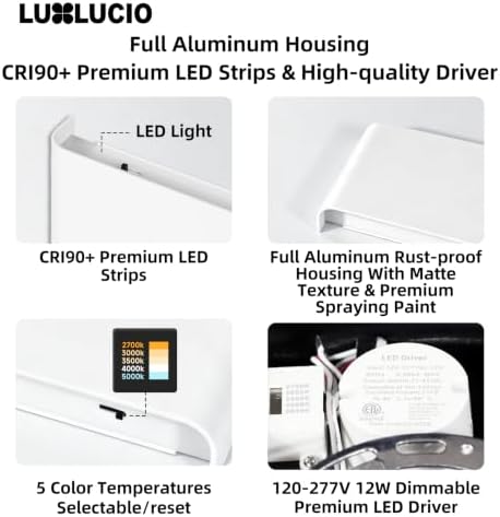 10" Hardwired White Rectangular Indoor Up Down LED Wall Sconce - Image 4