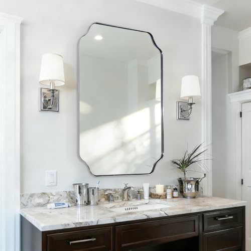 ANDY STAR Chrome Scalloped Mirror, 24x40 Inch Polished Silver Rectangle Mirror by ANDYSTAR