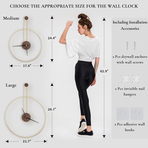 DRELIFAM Modern Wall Clock, Large 21.7''×28.7'', Walnut Dial, Silent - Image 6