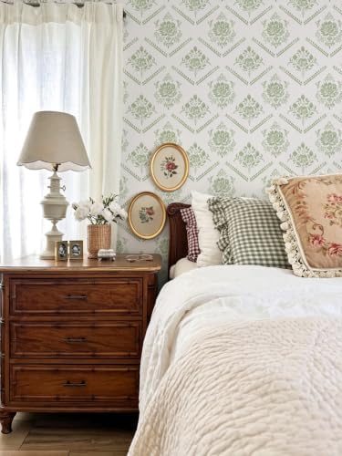 Ismoon Boho Floral Peel and Stick Wallpaper Sage Green - Image 2