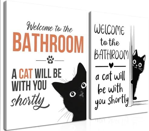 MUWAK Funny Welcome to the Bathroom Slogan Wall Art Set of 2 – Cat will Be by MUWAKWallArt