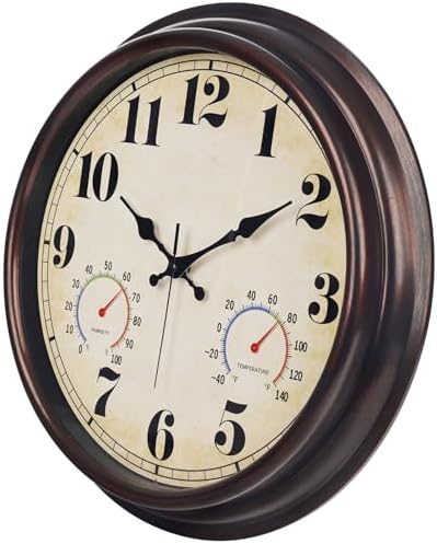 JENLYSTIME 16 Inch Dark Brown Vintage Waterproof Outdoor Wall Clock - Image 3