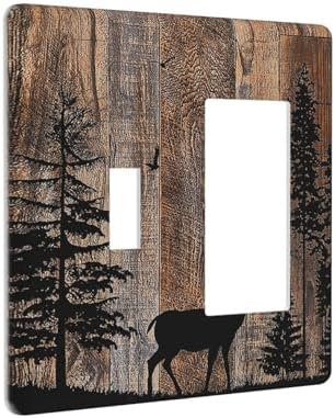 Outlet Covers Rustic Forest Antler Elk Deer Silhouettes Animals Wood Grain 1 - Image 2